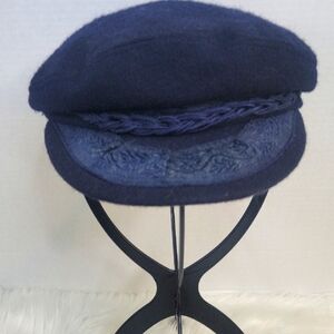 AEGEAN‎ GREEK Fisherman's Cap Part Wool Blue Size 7 1/4 inches
